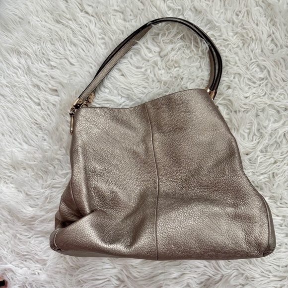 Coach Pebble Leather PHOEBE Shoulder Bag Light Gold Metallic F34495 - Picture 9 of 10